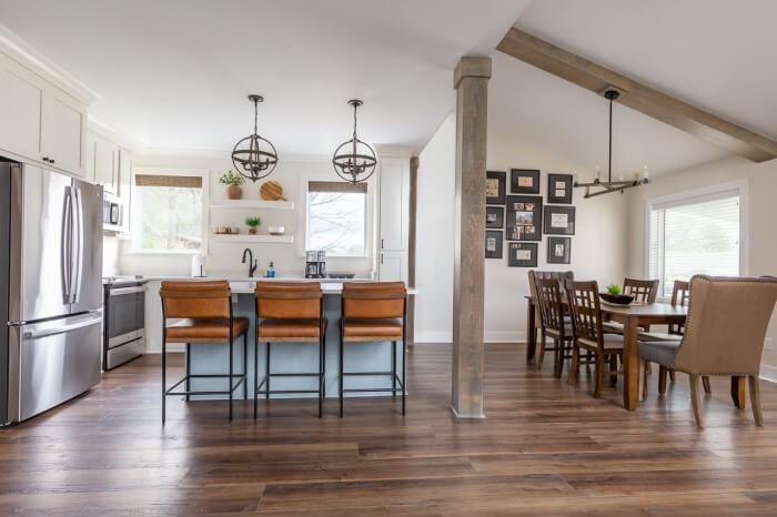 Kitchen with Bar Stools and dining area